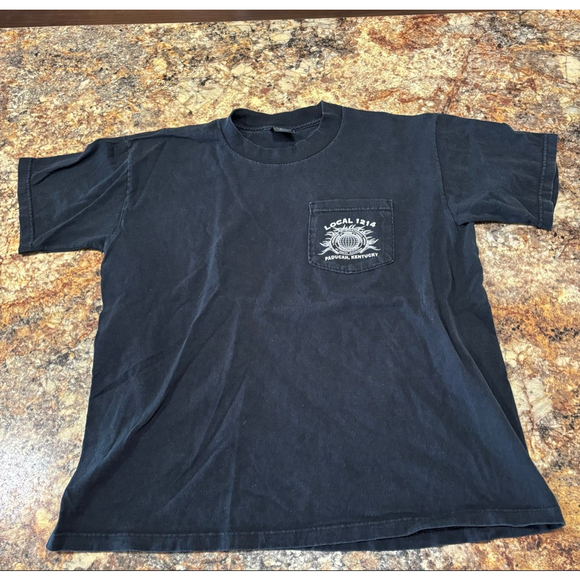 Vintage 90s Local 1214 Laborers Union Flame Graphic Pocket T-Shirt - Picture 3 of 5